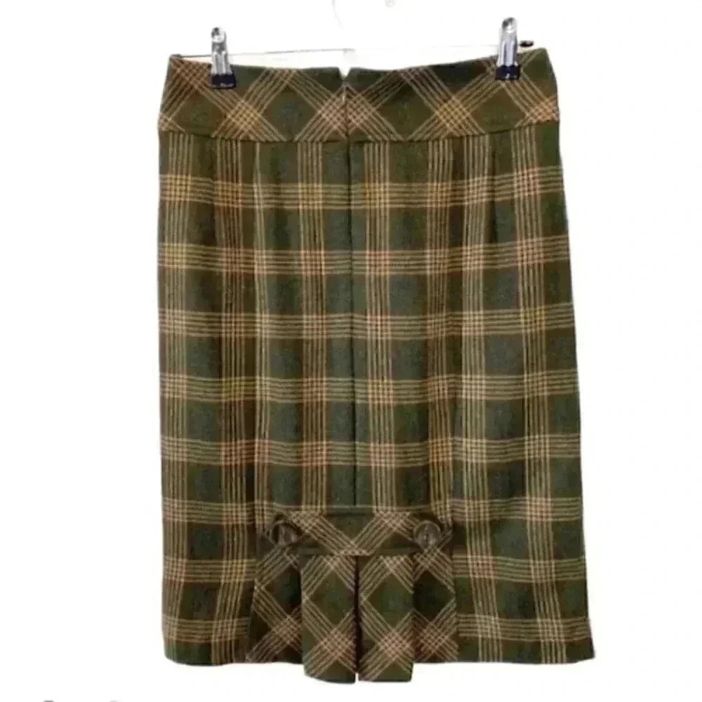 Banana Republic Wool Pencil Skirt Tartan Plaid Brown Tan Size 0 - Picture 4 of 16